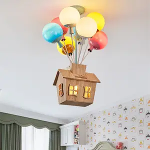 现代卡通吊灯气球飞行屋吊灯儿童房卧室发光二极管吊灯