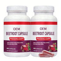 Capsules d'extrait de racine de betterave OEM avec CoQ10 et formule standardisée de nitrate de pépins de raisin pour la circulation et le soutien cardiaque, 60 capsules