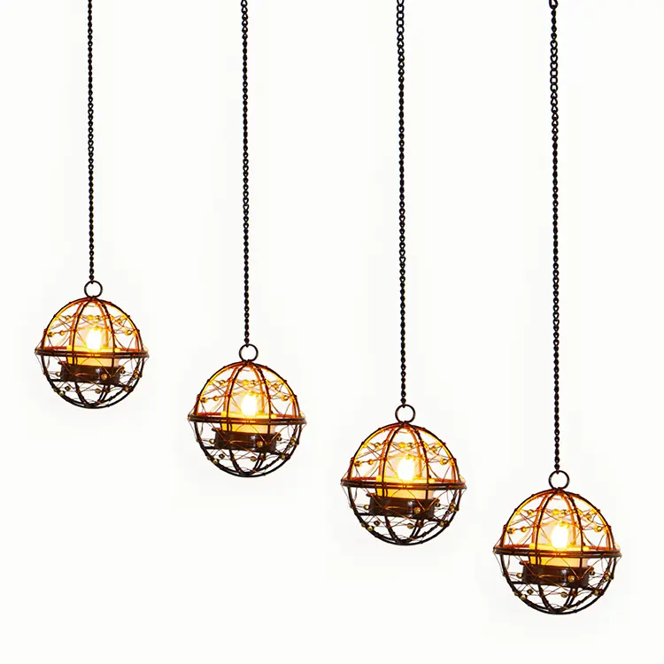 Solar Lights Outdoor Hanging Lanterns Beaded Copper Wire Ball Candle Holder with Solar Tea Lights
