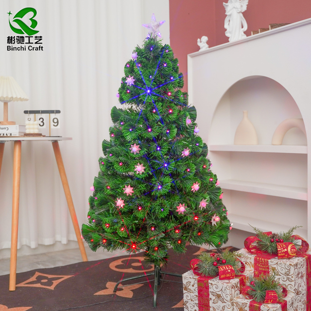High Quality Realistic Mini Artificial LED Fiber Optic Christmas Tree PVC Battery Powered 100-500 Multicolored LED Lights Indoor