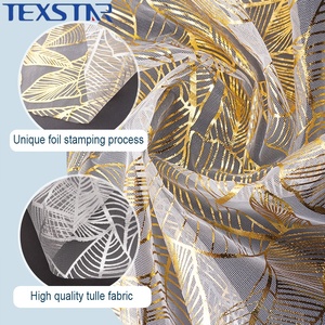 Yeni Moda %100 Polyester Parlak File, Folyo Yaprak Baskılı Sıcak Yaldızlı Tül Kumaş Giyim Parti Eteği - Product Image 2