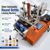 Machine d'étiquetage de bouteilles rondes avec imprimante de date, applicateur d'étiquettes semi-automatique de bureau pour les cosmétiques, les produits chimiques quotidiens, les bouteilles de vin