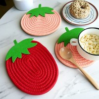 Tapis isolant thermique en corde de coton tressée, série créative fraise-pêche, dessous-de-plat anti-brûlure mignon à thème fruité