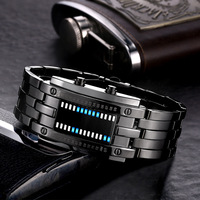 Montre de couple numérique LED en acier inoxydable noir pour hommes et femmes, technologie future, bracelet sport