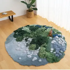 Drop Shipping Luxury Handmade Tufted Wool Rugs Carpet For Kid's Room Forest Area Rug 3D Area Tufting Moss Rug Meadows Carpet