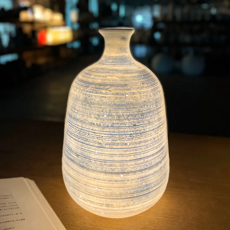 Porcelain Vase Creative Light Home Decorate Vase Craft Led Light Blue White Colorful Table Lamp