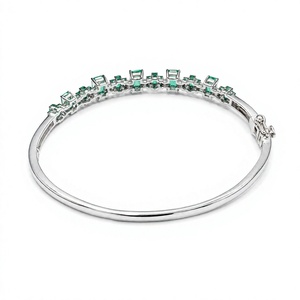 Bracelet émeraude en argent sterling 925, forme octogonale baguette, serti de griffes, bijoux en argent pour femmes - Product Image 3