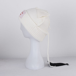 New Style Cute Cartoon Warm Bunny Beanie Hüte Großhandel Frau Katze Schwein Ohren Strick Acryl Hüte mit Single Knit Long Tail - Product Image 4