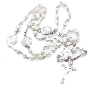 Collier chapelet imitation perles noires et blanches avec pendentif croix, bijoux religieux pour la prière et la mode - Product Image 3