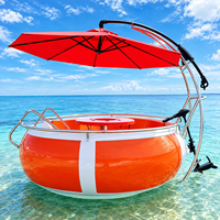 Bateau Donut Électrique pour 6-8 Personnes avec Barbecue, Bateau de Fête Flottant Rond avec Parasol pour Lac, Parc, Station Balnéaire, Divertissement Aquatique