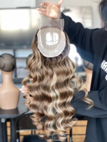 SHY Mini Hair Topper Wig 100% Cheveux Humains, Ligne de Cheveux Invisible, Base Nouée à la Main, Texture Body Wave, Fournisseur pour Salons
