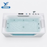 Baignoire balnéo rectangulaire autoportante moderne de 1700 mm avec 22 jets, fenêtre en verre, éclairage LED, en acrylique, pour usage hôtelier