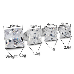 Stainless Steel Geometric Square Zircon <b>Stud</b> <b>Earrings</b> 4 6 8 10MM Claw Setting Everyday Wear - Product Image 5