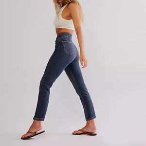 Custom Manufacturing High Quality Stretch Denim Trousers Women Beading Skinny Straight Leg Street Style <strong>Plus</strong> <strong>Size</strong> Casual Pants - Product Image 2