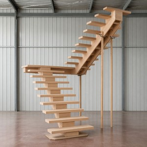Escalera Flotante Moderna con Diseño en <span class=keywords><strong>Zigzag</strong></span> Central, Peldaños de Roble Macizo, Diseño de Escalones Abiertos, Personalizada para Villas, Lofts y Espacios Comerciales - Product Image 5
