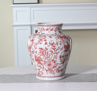 Vase en porcelaine chinoise à motif de dragon antique Urne de sol en céramique rouge vintage de style Art déco pour collection décorative