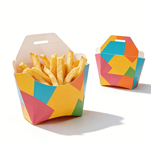 Colorful Self-Erecting Food <b>Boxes</b> with Handle Four-Color Printing Disposable Paperboard Rectangle Packaging for Snacks and Meals - Product Image 5