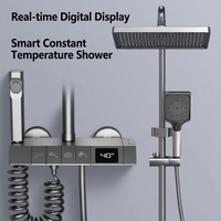 Système de douche thermostatique à double poignée, avec jets de pluie, cartouche céramique, construction en laiton, protection anti-brûlure |