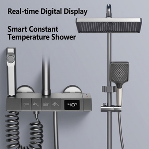 Sistema <span class=keywords><strong>Doccia</strong></span> Termostatico con Doppio Comando, Soffioni <span class=keywords><strong>Doccia</strong></span> a Pioggia e Getto, Valvola in Ceramica, Struttura in Ottone, Protezione Anti-scottatura | - Product Image 1