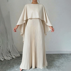 Elegante Vestido Maxi Plisado con Capa, Cuello Redondo, Corte Favorecedor, para Fiesta de Cóctel de Otoño, Vestido de Mujer, MOQ 1, Proveedor de <span class=keywords><strong>Boutique</strong></span> - Product Image 4