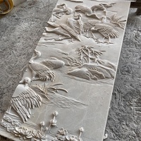 פסל תבליט משיש גיר בצבע בז' של PAIA STONE, פסל קיר מגולף ביד לחצר, ממקור פוג'יאן, אחריות לשנה