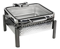 Luxe 9L rechthoekige chafing dish hydraulisch zilver gehamerd 304 roestvrij staal met glazen deksel