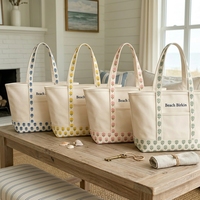 Sac fourre-tout en toile personnalisé avec monogramme brodé, couleur unie - Style preppy bateau et plage, sac de voyage hiver/printemps/été