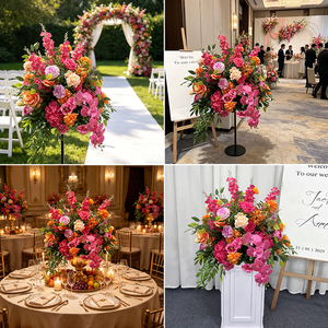 Arrangements floraux artificiels modernes en soie rose et orange scintillants et luxueux pour les décors de mariage et les événements de rentrée scolaire - Product Image 2