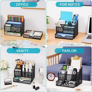 Ofis malzemeleri aksesuarları masaüstü kırtasiye organizatörler Caddy, örgü 4 bölme masa düzenleyici çekmece ile - Product Image 4
