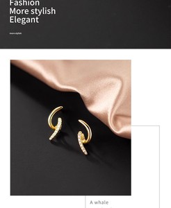 S925 Sterling Silver Stud Bông Tai Cá Tính Phi Tiêu Thích Hợp Thiết Kế Nhạy Cảm Dòng Hàng Khoan Đôi Cong Tai Móc Thời Trang - Product Image 4