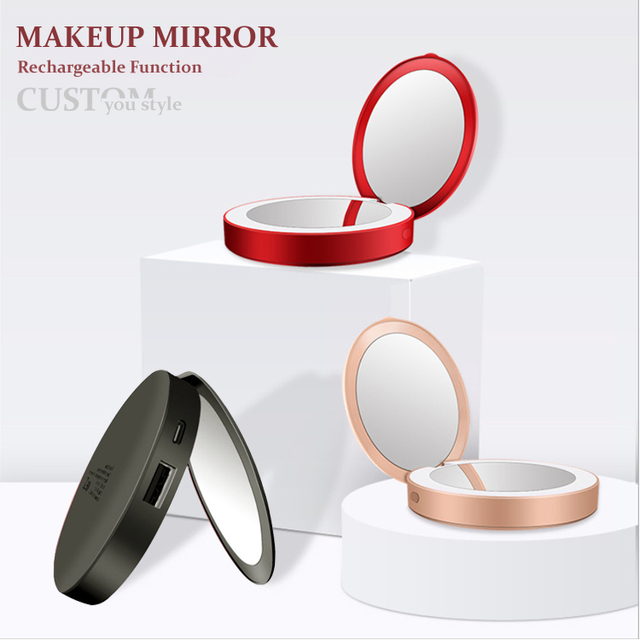 Factory Outlet Touch Screen Customizable Mini Round MakeUp LED Mirror Cosmetic Folding Portable Pocket Makeup Mirror Custom Logo