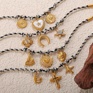 Fashion Charm Bracelets Set 18K Gold Plated Multi Element <b>Cross</b> Design Unisex Jewelry Black Rope <b>Chain</b> Style - Product Image 3