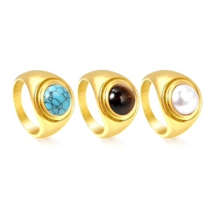 Fashion Stainless Steel Jewelry 18K <b>Gold</b> Plated Dome <b>Rings</b> Set <b>Turquoise</b> Pearl Gemstone Minimalist Chunky <b>Rings</b> for Women - Product Image 1