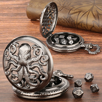 Accessoires de jeu de rôle : Ensemble de 7 mini-dés polyédriques avec boîte à locket en métal style steampunk en forme de pieuvre, pour cadeaux et souvenirs de fête pour joueurs