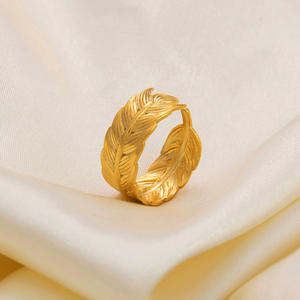 Feather Shape <b>Titanium</b> Steel <b>Ring</b> Adjustable Unisex Jewelry Gift - Product Image 3