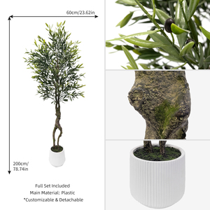 Arbre d'olivier artificiel en gros, 200 cm (6,6 pieds), résistant aux UV, feuillage dense, en plastique, pour décoration de jardin extérieur - Product Image 3