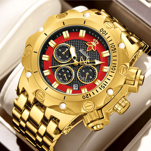 YaLaLuSi Reloj de lujo multifuncional para hombre con correa dorada <span class=keywords><strong>y</strong></span> esfera atmosférica, caja de regalo moderna <span class=keywords><strong>y</strong></span> práctica - Product Image 1