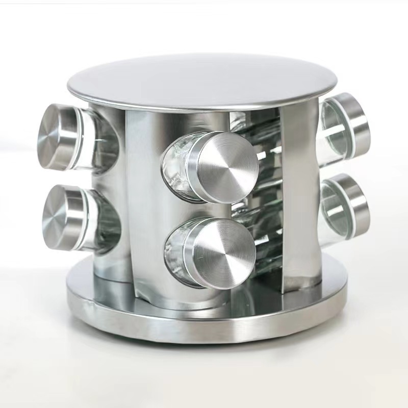 Chrome - Round rack with 8pcs jars