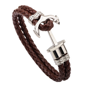 Cuir de style européen américain pour bracelet Charme de mode haut de gamme pour hommes Ancre en métal tissé Hip-hop Distinctif - Product Image 1