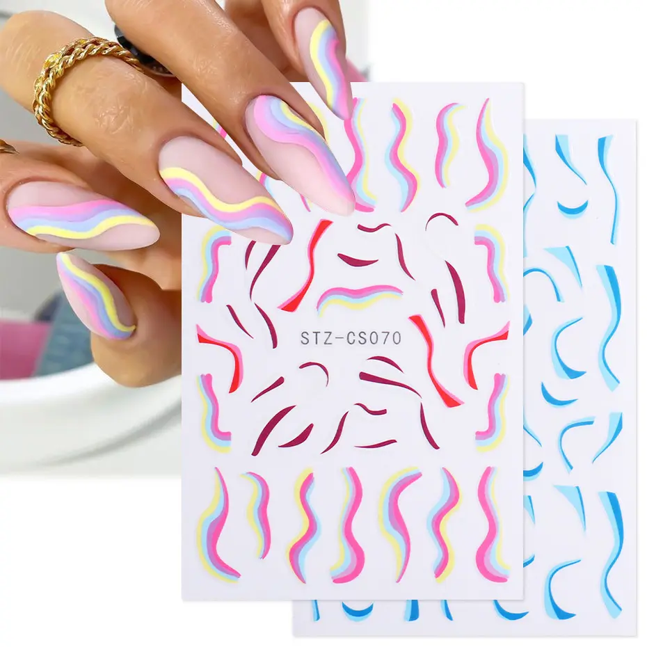 2022 Nail Art Adhesive Sticker nail charms decoration decals press nails accessories French Line Swirl Wave Sticker