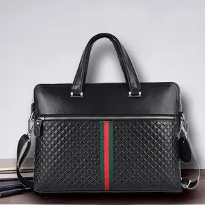 Custom Genuine Leather Business Computer Men'S Laptop Bag Black Luxury Shoulder Laptop Office Briefcase For Men