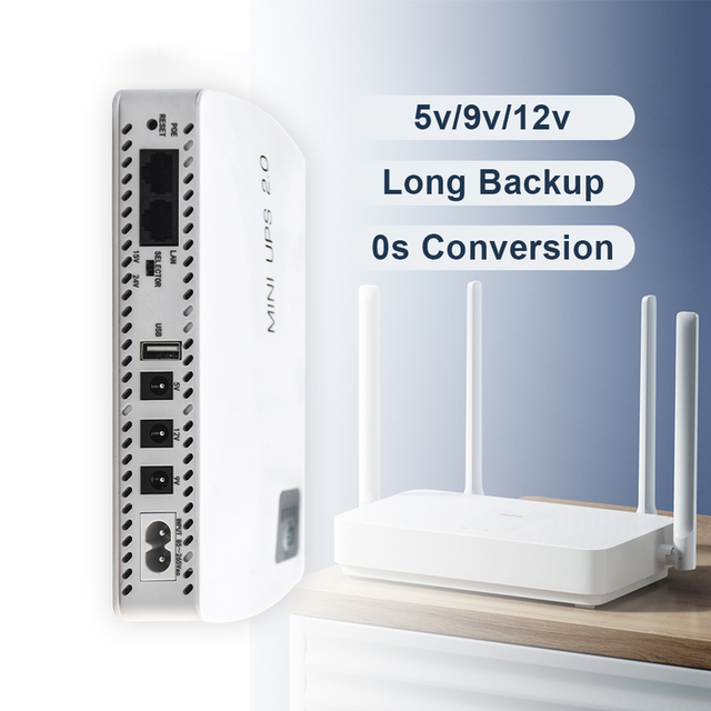 Single Phase Mini UPS 9V 12V 15V 24V 18W 60Hz Pure Sine Wave Output Lithium Battery 800VA LED Display Home Inverter CCTV Camera