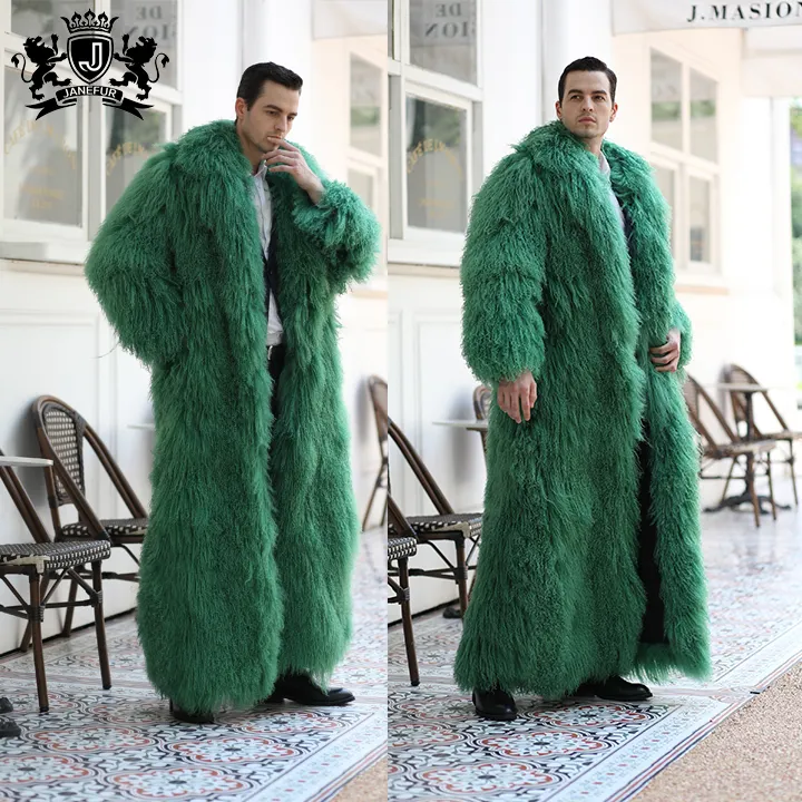 Abrigo de piel mongol caliente para hombre, chaqueta de piel de oveja Real x-long de lujo para invierno