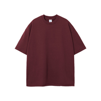Kaos Pria Streetwear Longgar Drop Shoulder Warna Polos Kasual Tebal Musim Panas Lengan Pendek Katun Tebal Polos