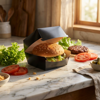 Boîtes à hamburger et frites jetables noires personnalisées en gros – Emballage alimentaire en papier pour hamburgers