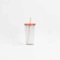 Mug de voyage isotherme léger 20oz personnalisé, à paroi simple, réutilisable, en plastique transparent avec couvercle à paille pour café glacé
