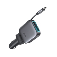 Chargeur de voiture rétractable ultra-plat 72W amélioré avec 1 port USB et 1 port Type-C, charge rapide PD 45W pour téléphone portable et écouteurs