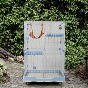 Luxe grand Double chat transporteur Style classique métal bois chien Cages avec motif solide en plastique plateau palette boîte bouton fermeture - Product Image 4