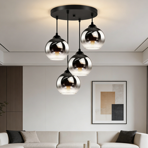 Lampada a Sospensione Moderna Nordica a 3 Teste, Lussuosa con <span class=keywords><strong>Paralume</strong></span> in Vetro <span class=keywords><strong>Grigio</strong></span> Fumé Placcato, per Sala da Pranzo, Bar, Soggiorno, Piccola Lampada Sospesa in Ferro - Product Image 2