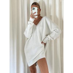 Vente en gros de robes en tricot à manches longues, col en V, ajustées, sexy, de haute qualité, pour l'automne et l'hiver - Product Image 3